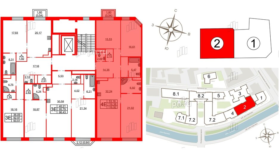 Квартира в ЖК Северная корона, 3 комнатная, 116.92 м², 6 этаж