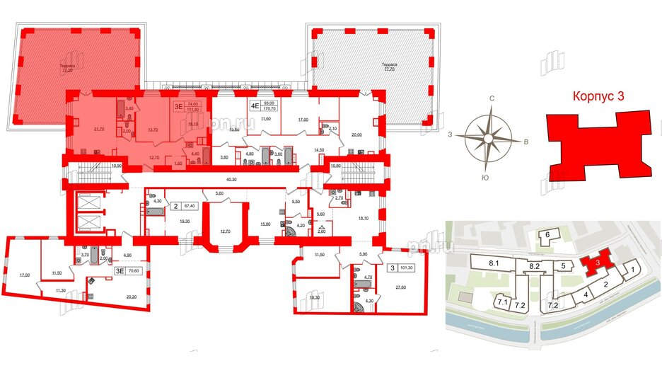 Апартаменты в ЖК Северная корона, 2 комнатные, 151.8 м², 4 этаж