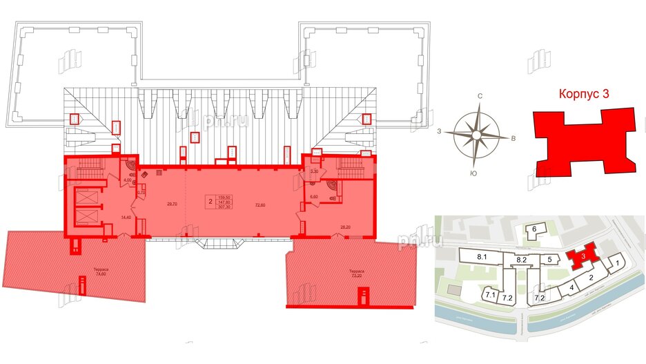 Апартаменты в ЖК Северная корона, 2 комнатные, 307.3 м², 7 этаж