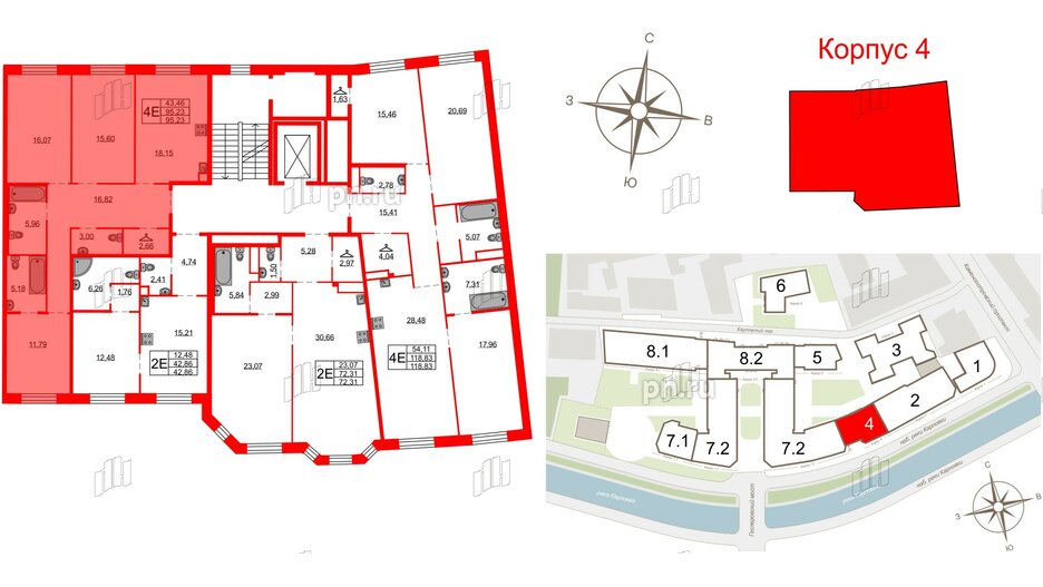 Квартира в ЖК Северная корона, 3 комнатная, 95.23 м², 3 этаж