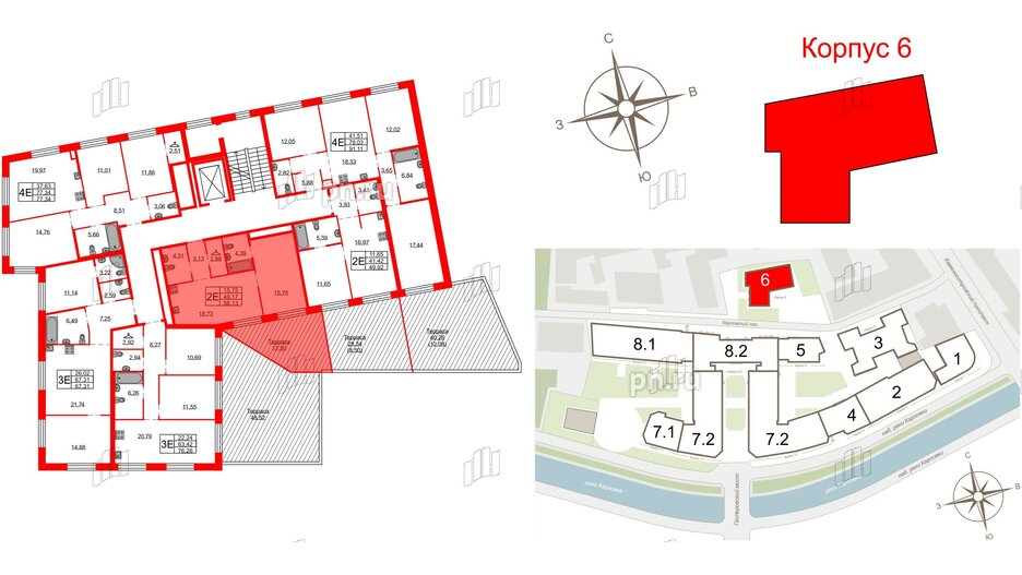 Квартира в ЖК Северная корона, 1 комнатная, 54.42 м², 2 этаж