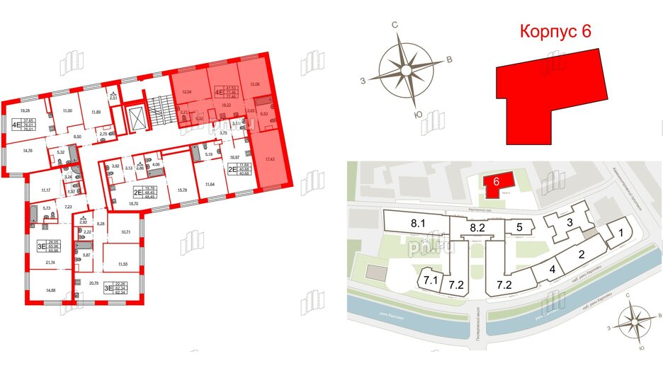 Квартира в ЖК Северная корона, 3 комнатная, 77.46 м², 3 этаж