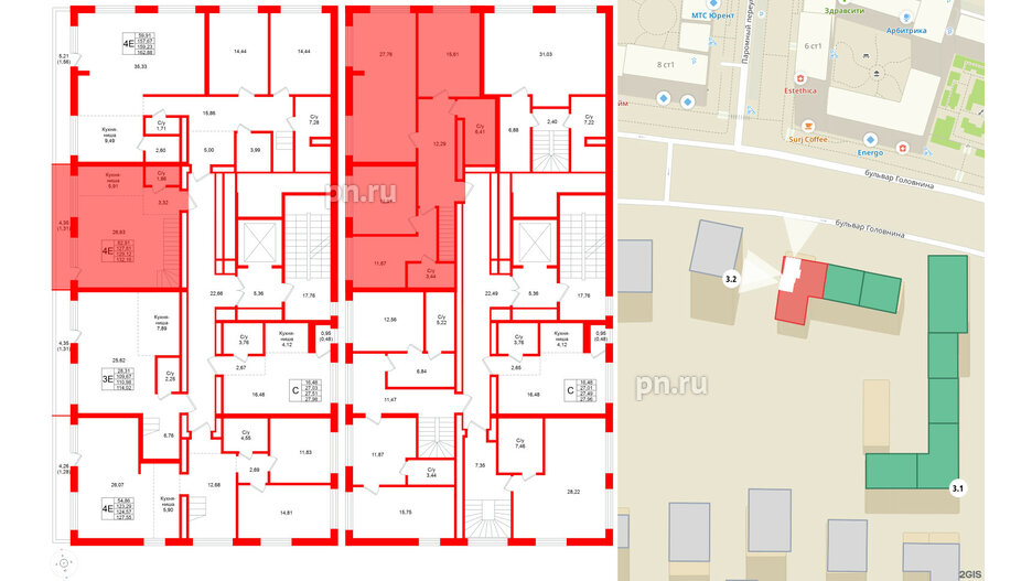 Квартира в ЖК Северный ветер, 2 комнатная, 114.02 м², 9 этаж