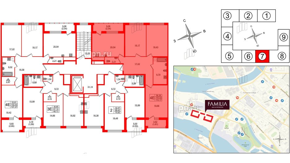 Квартира в ЖК 'Фамилия', 3 комнатная, 110.17 м², 6 этаж