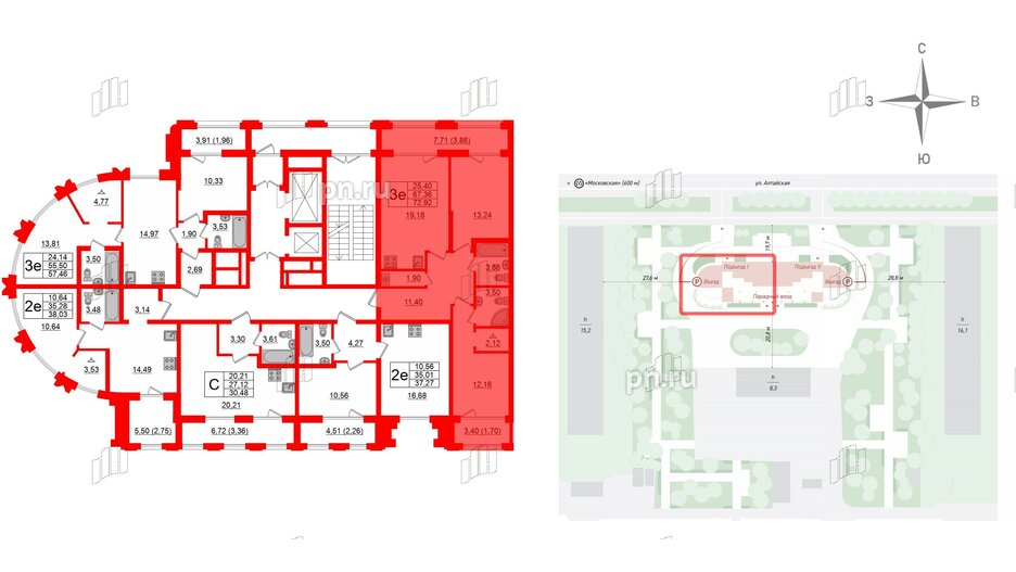 Квартира в ЖК Шепилевский, 2 комнатная, 72.92 м², 3 этаж