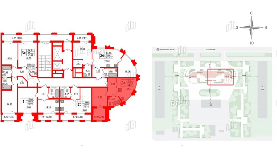 Квартира в ЖК Шепилевский, 1 комнатная, 34.31 м², 12 этаж