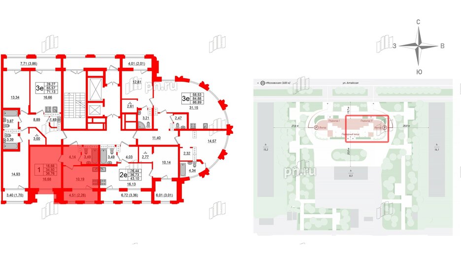 Квартира в ЖК Шепилевский, 1 комнатная, 36.76 м², 18 этаж