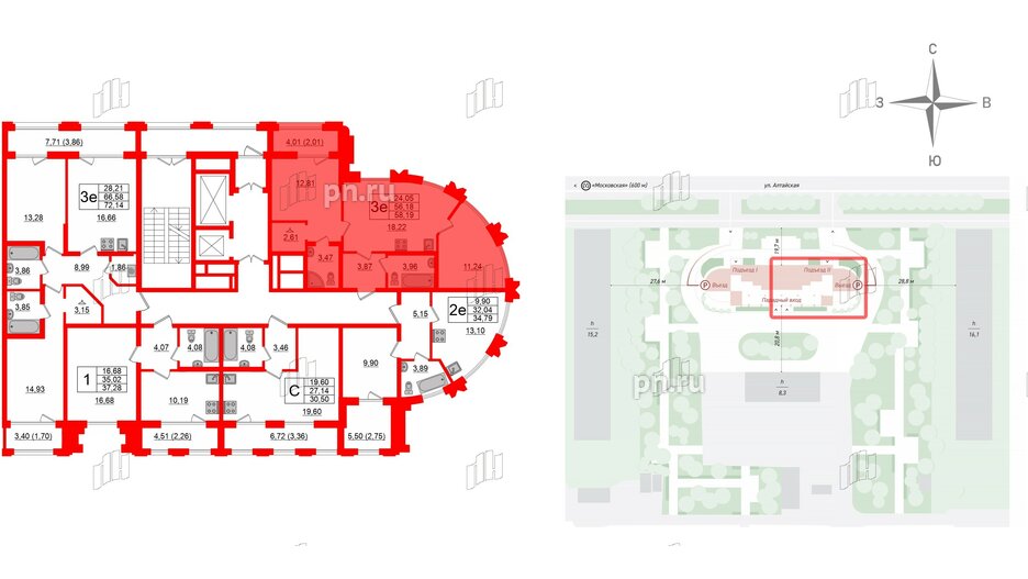 Квартира в ЖК Шепилевский, 2 комнатная, 58.19 м², 3 этаж