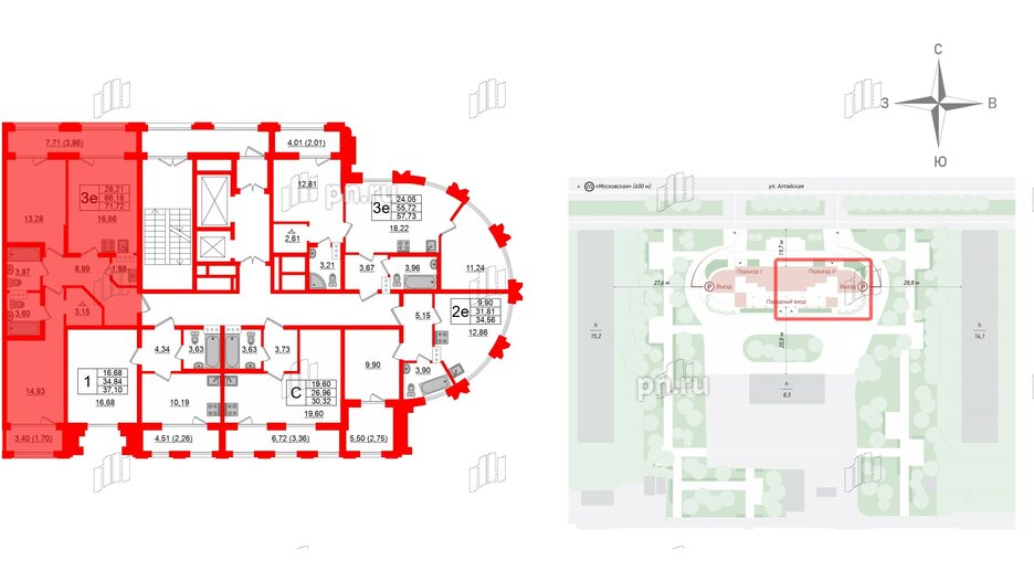 Квартира в ЖК Шепилевский, 2 комнатная, 71.72 м², 5 этаж