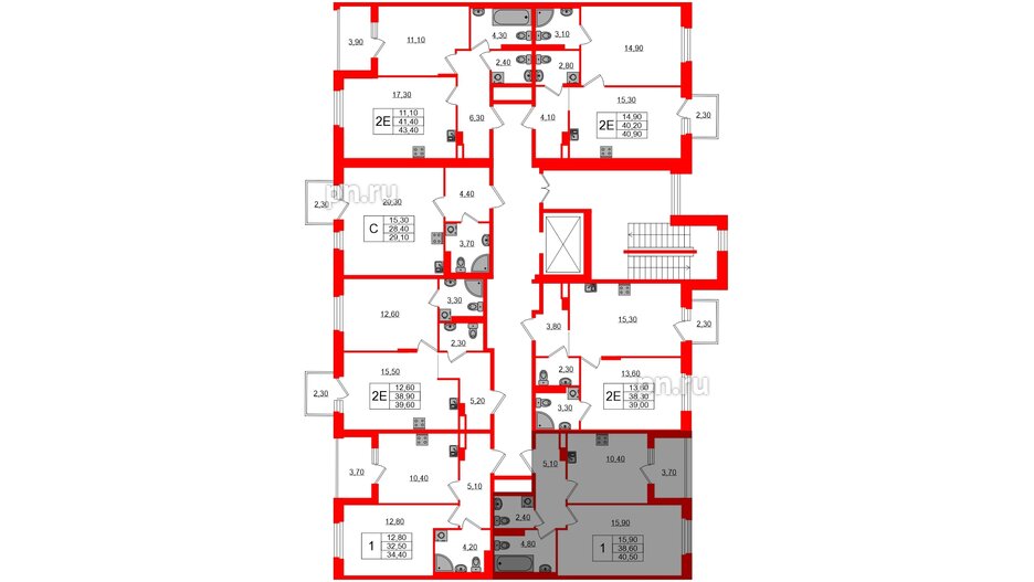 Квартира в ЖК Экография, 1 комнатная, 40.5 м², 2 этаж