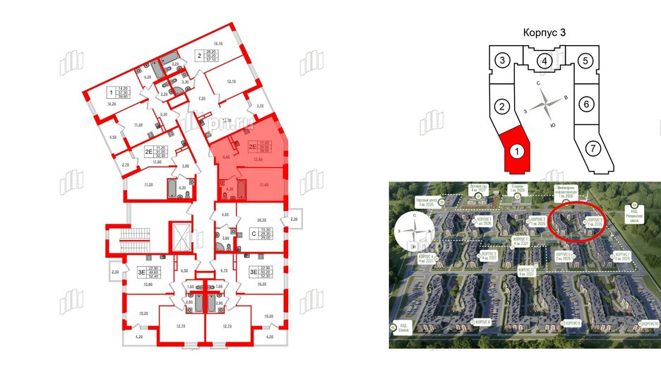 Квартира в ЖК Экография, 1 комнатная, 39.5 м², 3 этаж