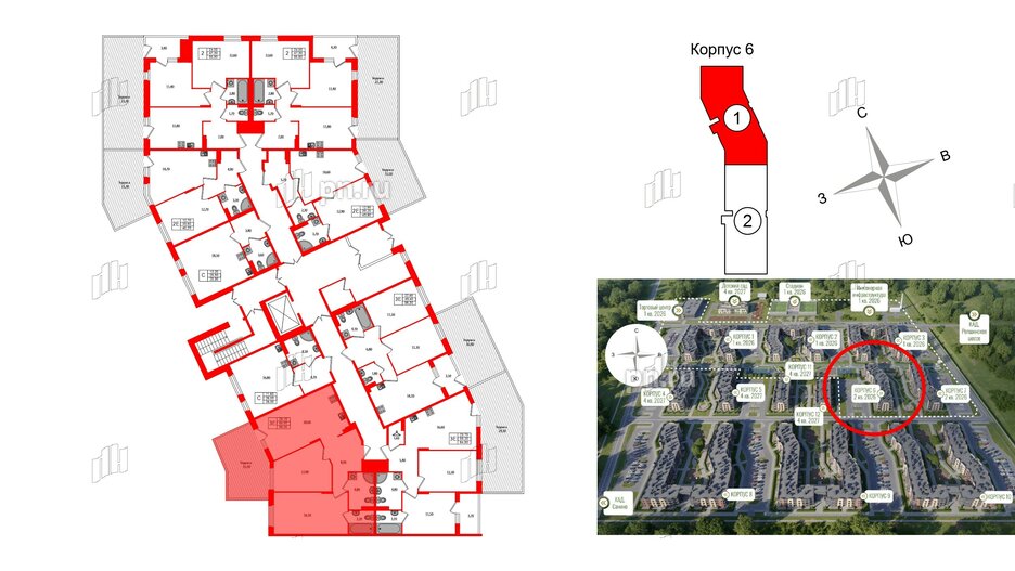 Квартира в ЖК Экография, 2 комнатная, 68.5 м², 1 этаж