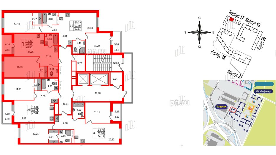 Квартира в ЖК Энфилд, 1 комнатная, 48.38 м², 8 этаж