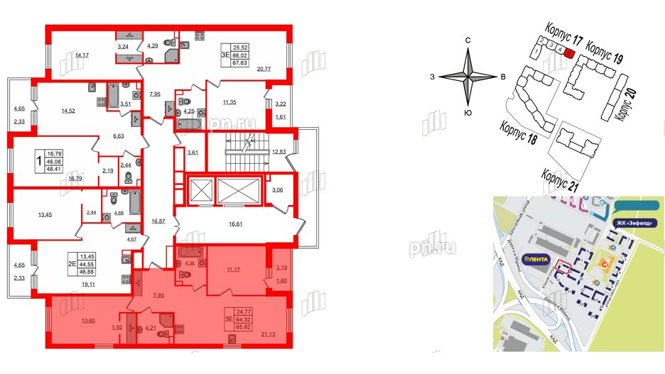 Квартира в ЖК Энфилд, 2 комнатная, 65.92 м², 2 этаж