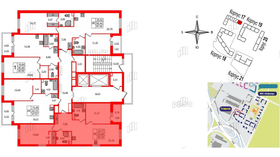 Квартира в ЖК Энфилд, 2 комнатная, 65.28 м², 4 этаж