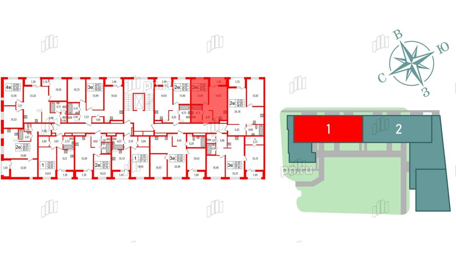 Квартира в ЖК ЭТАЛА, 1 комнатная, 36.36 м², 5 этаж