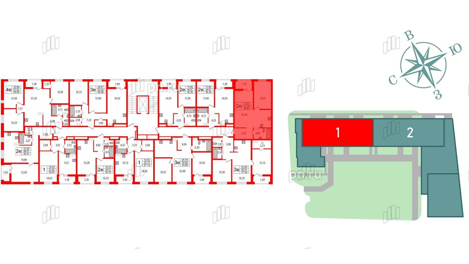 Квартира в ЖК ЭТАЛА, 1 комнатная, 48.83 м², 9 этаж