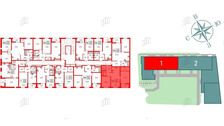 Квартира в ЖК ЭТАЛА, 2 комнатная, 57.45 м², 7 этаж