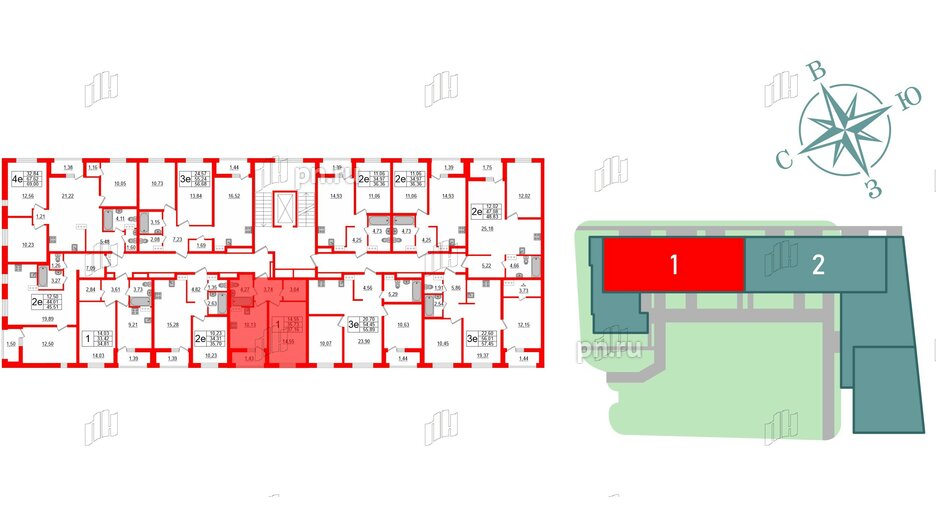 Квартира в ЖК ЭТАЛА, 1 комнатная, 37.16 м², 3 этаж