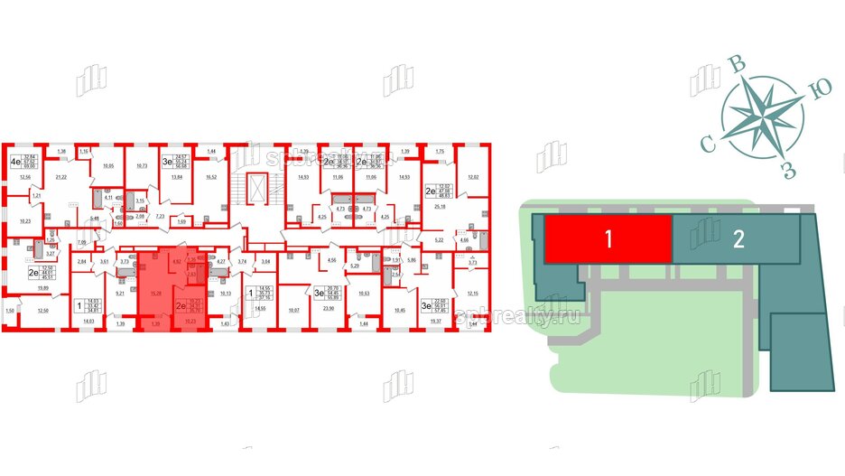 Квартира в ЖК ЭТАЛА, 1 комнатная, 35.7 м², 4 этаж