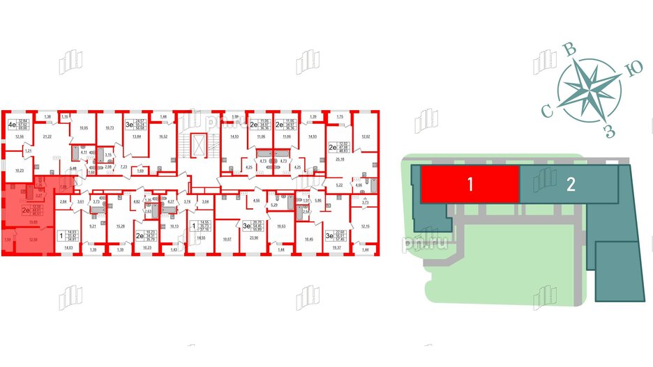 Квартира в ЖК ЭТАЛА, 1 комнатная, 45.51 м², 7 этаж