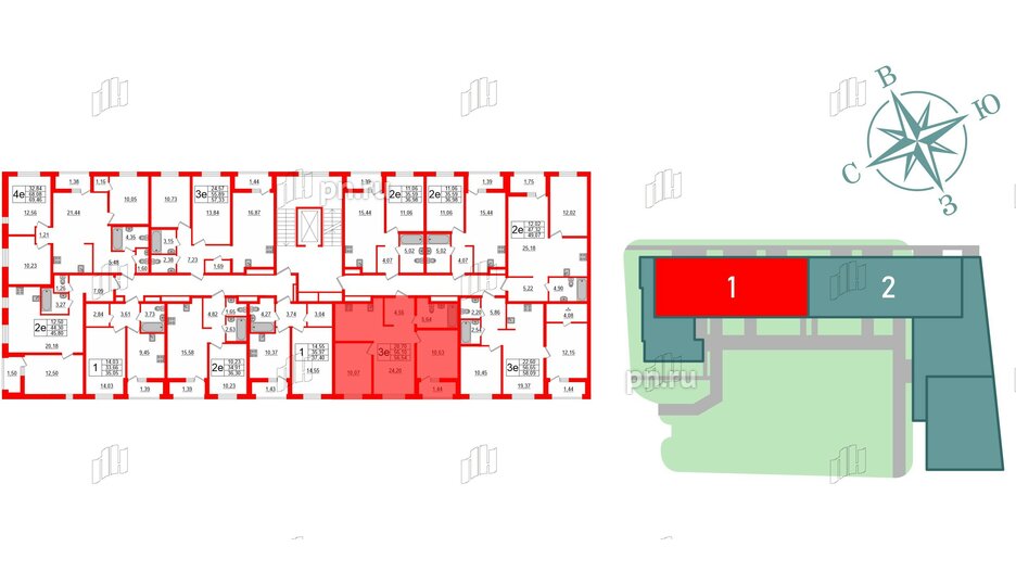 Квартира в ЖК ЭТАЛА, 2 комнатная, 56.54 м², 2 этаж