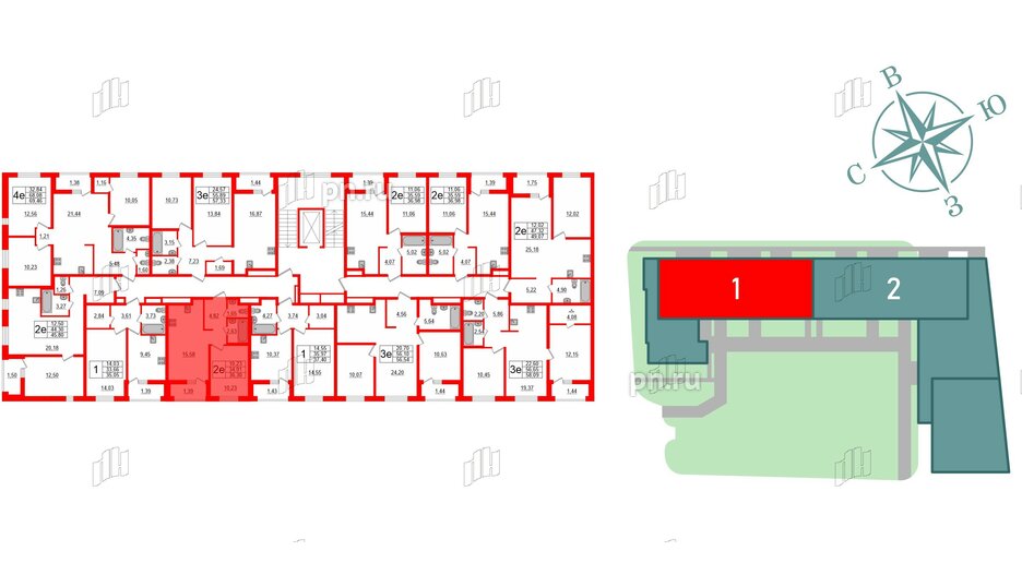 Квартира в ЖК ЭТАЛА, 1 комнатная, 36.3 м², 2 этаж