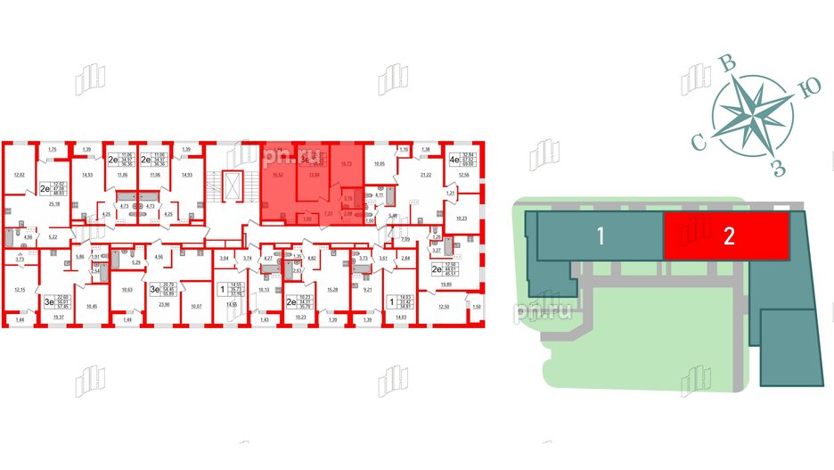 Квартира в ЖК ЭТАЛА, 2 комнатная, 56.68 м², 9 этаж