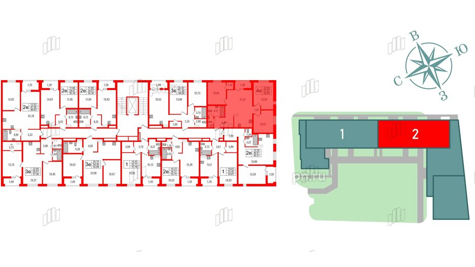 Квартира в ЖК ЭТАЛА, 3 комнатная, 69 м², 4 этаж