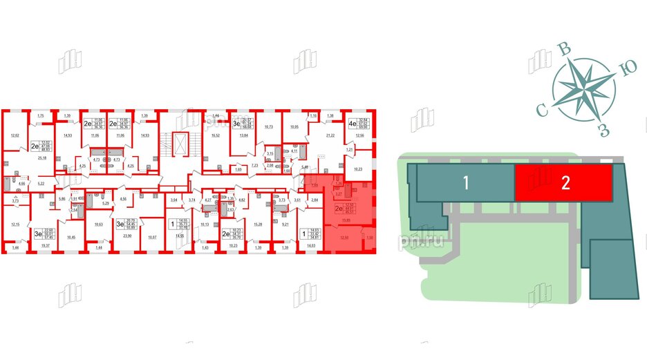 Квартира в ЖК ЭТАЛА, 1 комнатная, 45.51 м², 3 этаж