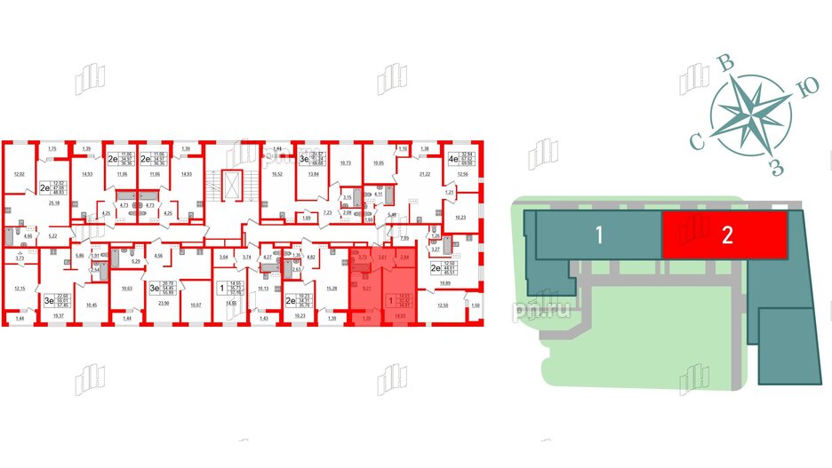 Квартира в ЖК ЭТАЛА, 1 комнатная, 34.81 м², 5 этаж