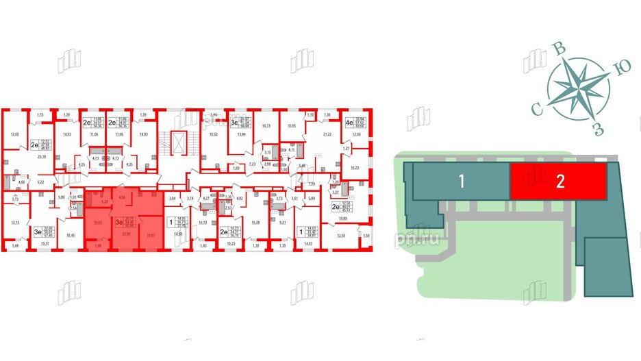 Квартира в ЖК ЭТАЛА, 2 комнатная, 55.89 м², 7 этаж