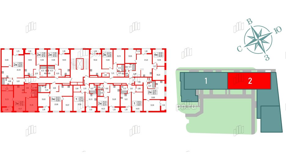 Квартира в ЖК ЭТАЛА, 2 комнатная, 57.45 м², 4 этаж