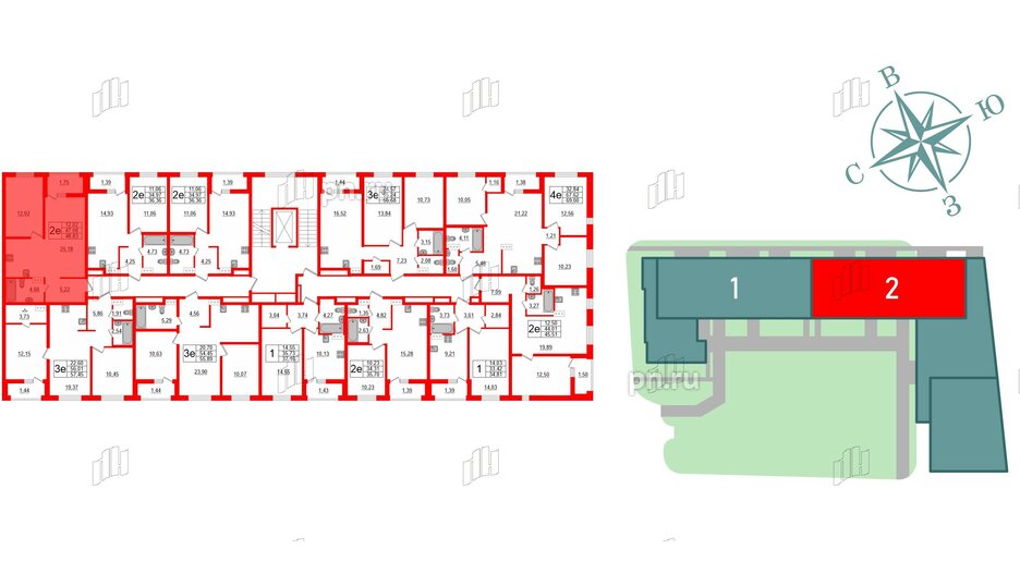 Квартира в ЖК ЭТАЛА, 1 комнатная, 48.83 м², 3 этаж