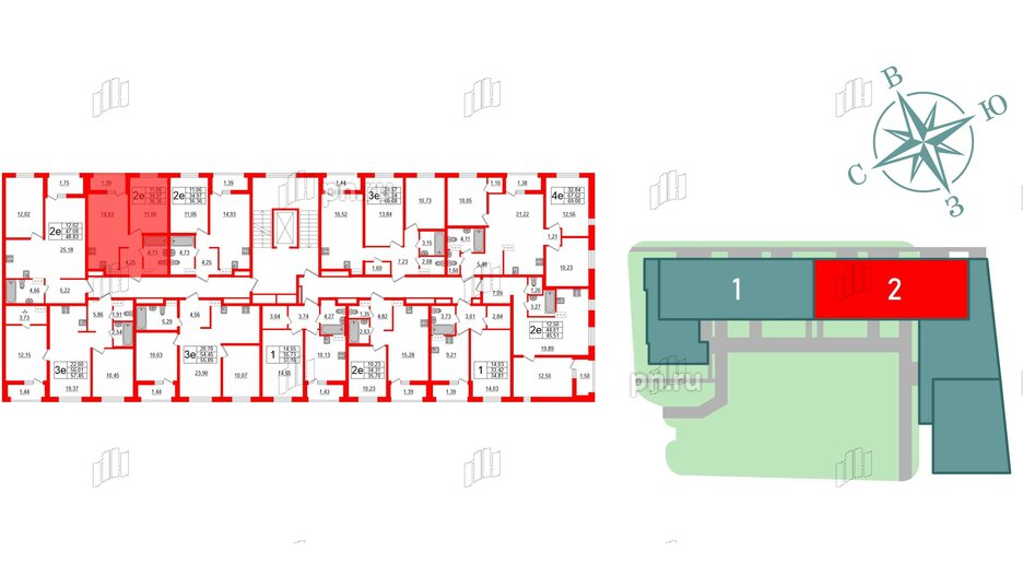 Квартира в ЖК ЭТАЛА, 1 комнатная, 36.36 м², 6 этаж