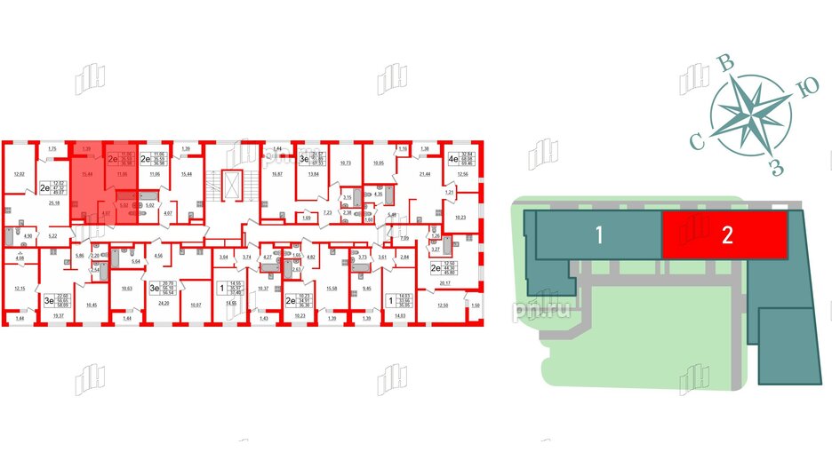 Квартира в ЖК ЭТАЛА, 1 комнатная, 36.98 м², 2 этаж