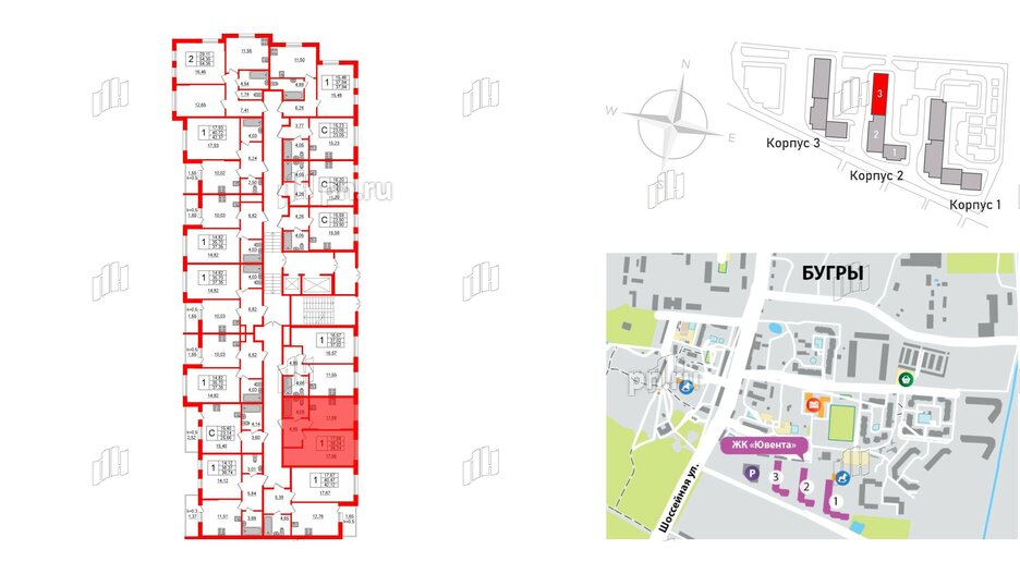 Квартира в ЖК Ювента, 1 комнатная, 38.8 м², 1 этаж