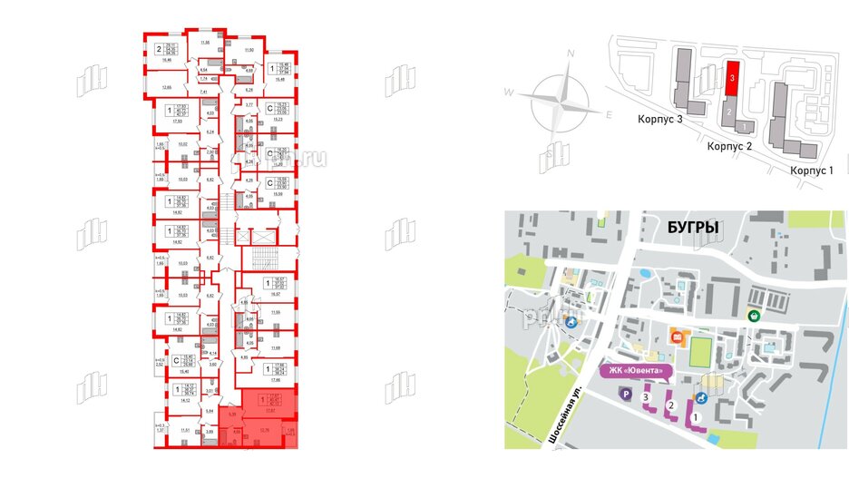 Квартира в ЖК Ювента, 1 комнатная, 42.8 м², 1 этаж