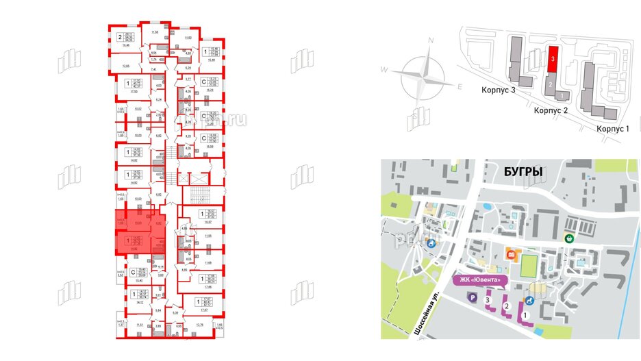 Квартира в ЖК Ювента, 1 комнатная, 38.7 м², 1 этаж