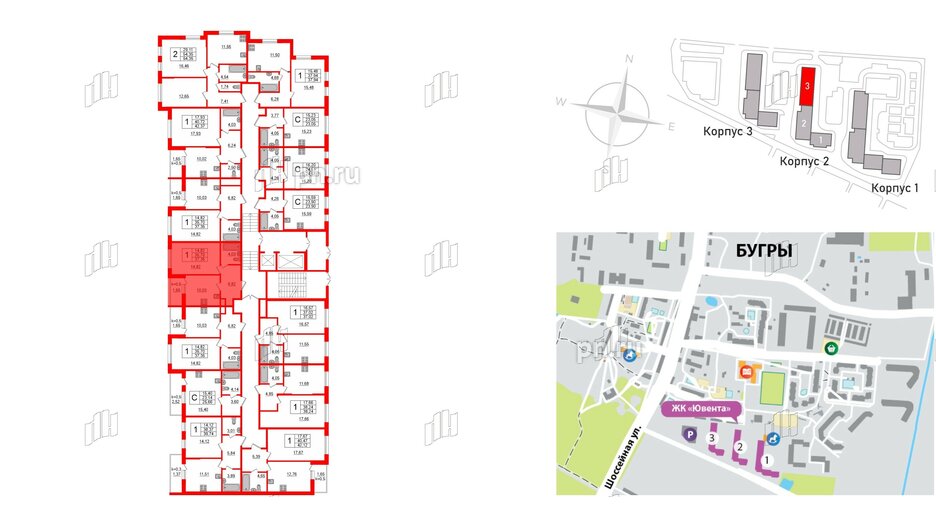 Квартира в ЖК Ювента, 1 комнатная, 38.8 м², 1 этаж