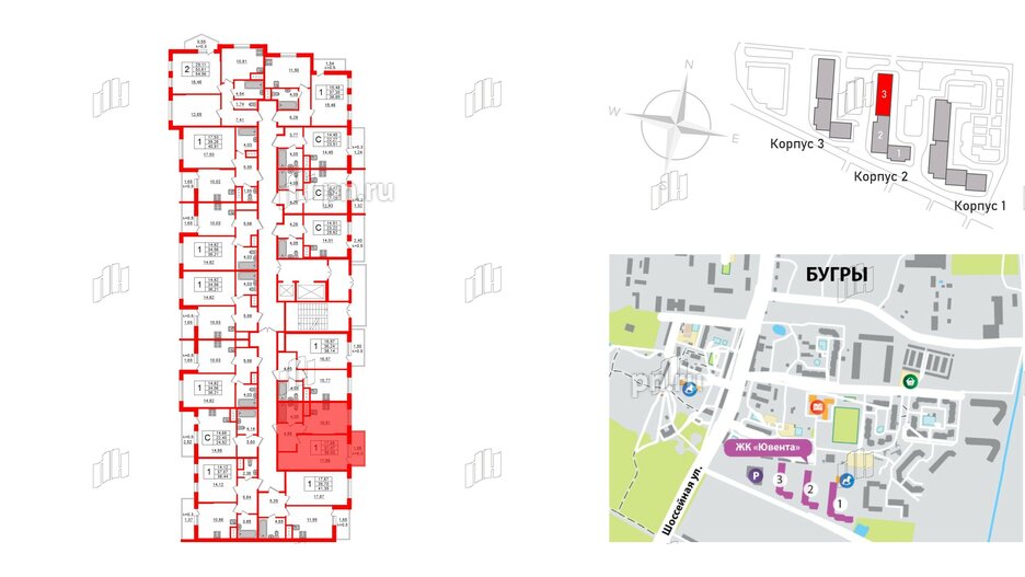 Квартира в ЖК Ювента, 1 комнатная, 39.5 м², 11 этаж