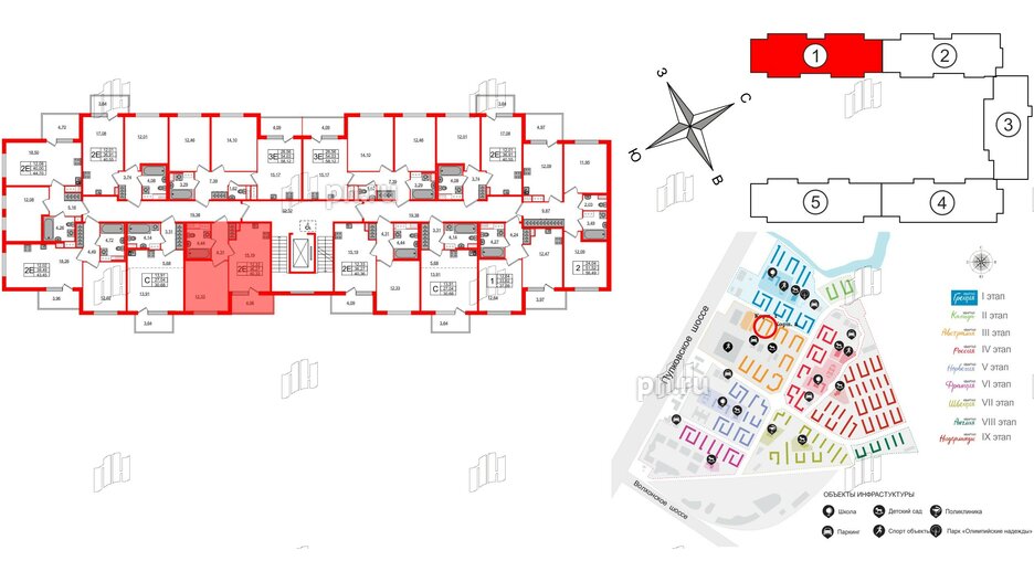 Квартира в ЖК Югтаун, 1 комнатная, 36.27 м², 5 этаж