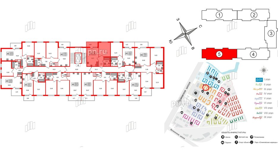 Квартира в ЖК Югтаун, 1 комнатная, 37.08 м², 5 этаж