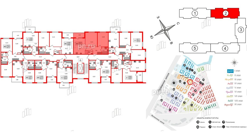 Квартира в ЖК Югтаун, 2 комнатная, 54.03 м², 2 этаж