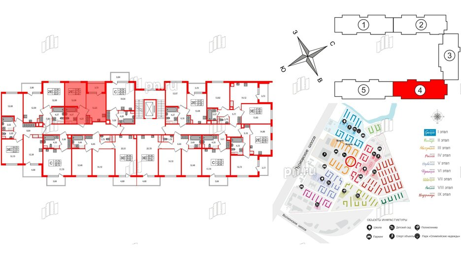 Квартира в ЖК Югтаун, 1 комнатная, 32.79 м², 5 этаж