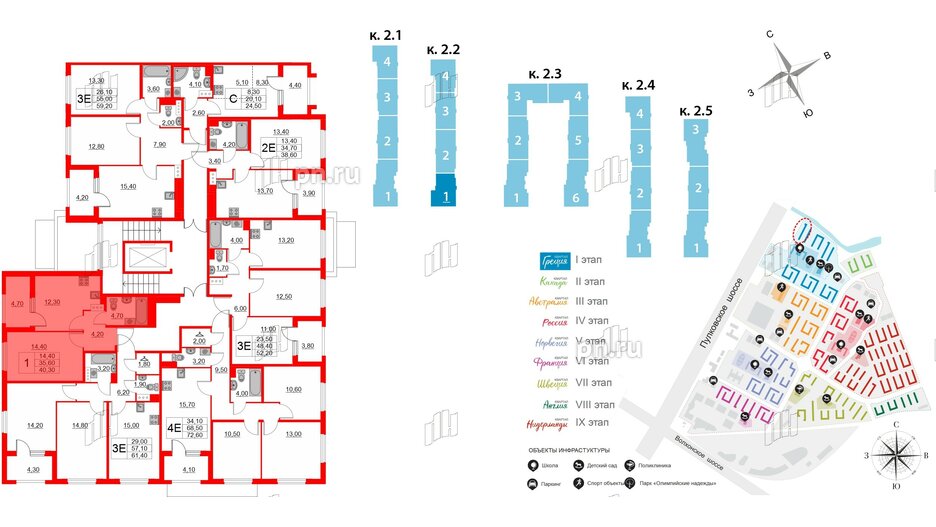 Квартира в ЖК Югтаун, 1 комнатная, 35.6 м², 2 этаж