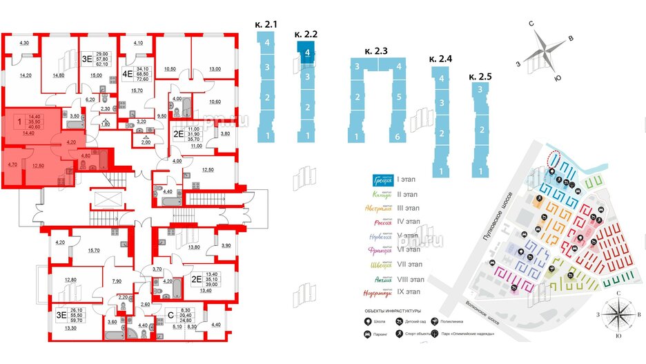 Квартира в ЖК Югтаун, 1 комнатная, 35.9 м², 1 этаж