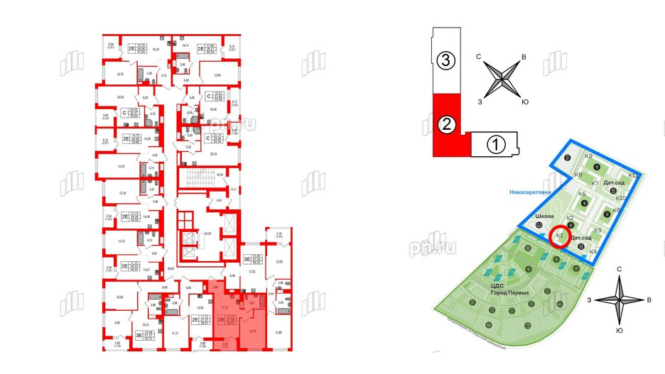 Квартира в ЖК Южная Нева, 1 комнатная, 39.41 м², 16 этаж