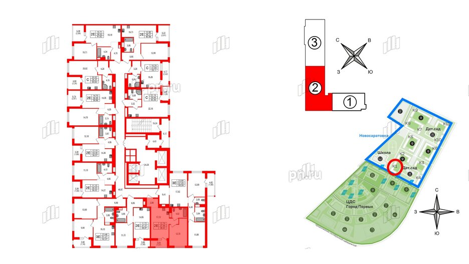 Квартира в ЖК Южная Нева, 1 комнатная, 39.41 м², 18 этаж