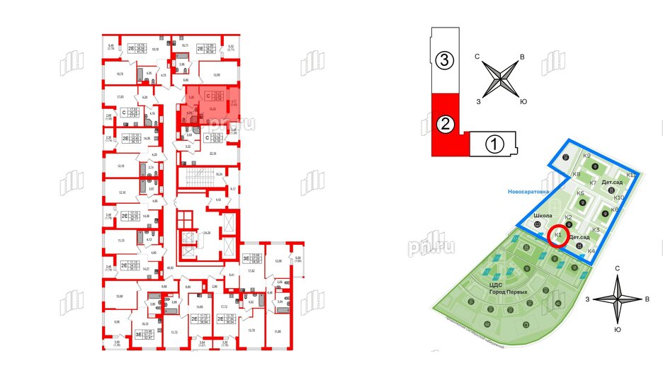 Квартира в ЖК Южная Нева, студия, 25.08 м², 20 этаж